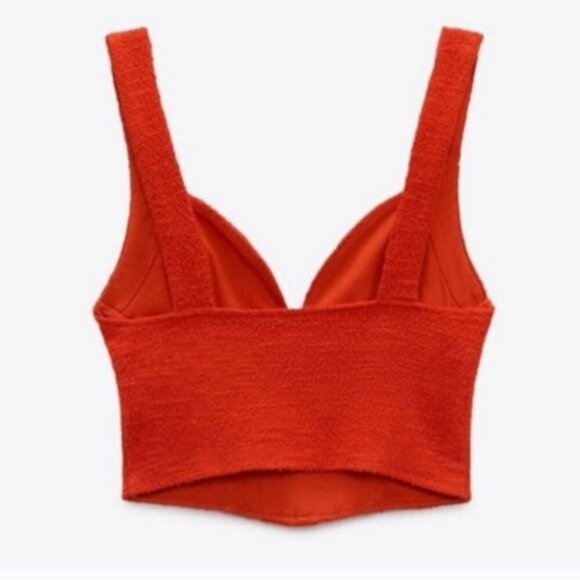 Zara Red Corset Textured Crop Top - Picture 6 of 8